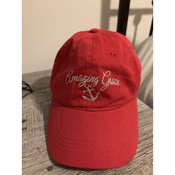 NWOT Heavenly Outdoor Cap Red "Amazing Grace" Anchor Baseball Cap Hat OS - Picture 2 of 7